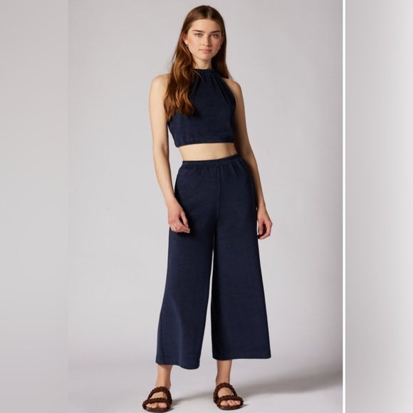 ✨ NWT Joie Arden French Terry Wide-Leg Lounge Ankle Pants in Peacoat Navy — XS - Picture 2 of 8